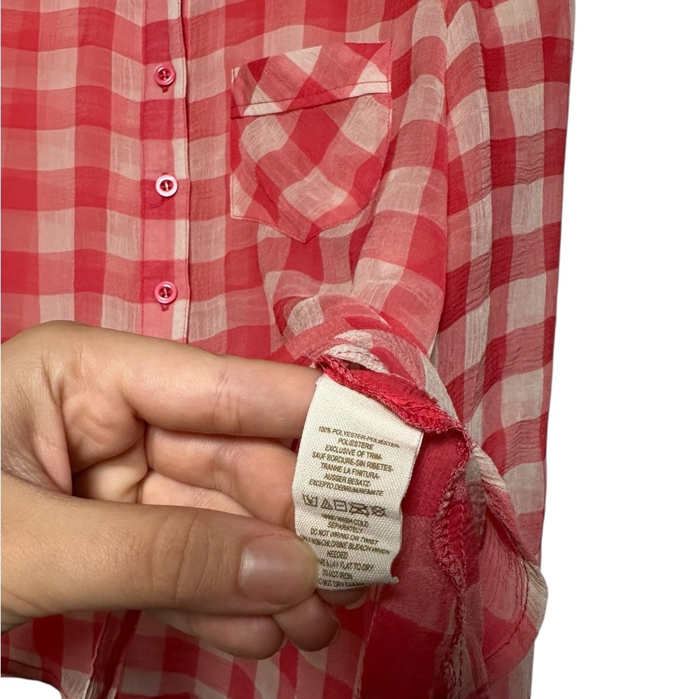 Free People Sheer Gingham Button Down Blouse Size XS | Farmhouse Cottage Fall - Picture 4 of 5